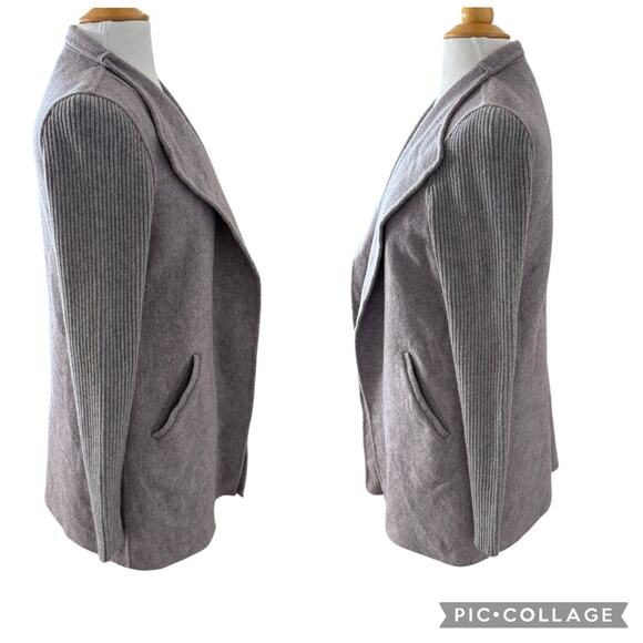 Kinross Cashmere Wool Light Grey Purple Open Front Coat Jacket Ribbed Size Small - Picture 6 of 6